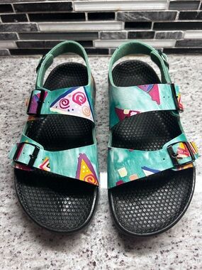 Womens Birkenstock Birki’s Green Multicolor Patterned Sandals size 9